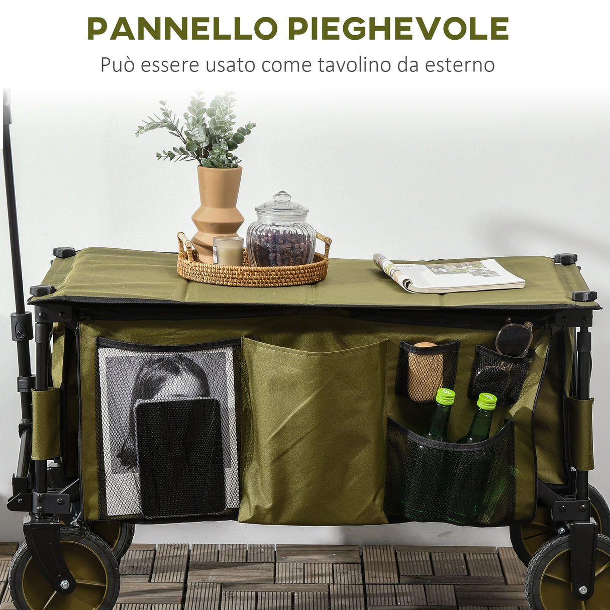 easycomfort easycomfort carrello da giardino 125l pieghevole con maniglia e 5 sacche 108x55x93 cm verde