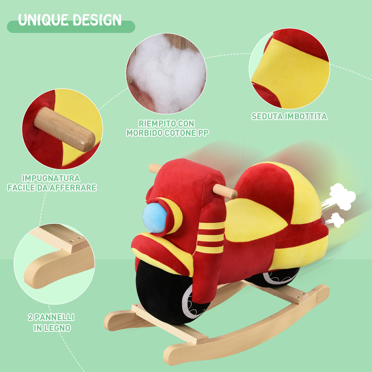 easycomfort easycomfort cavallo a dondolo per bambini 18 36 mesi a forma di moto cavallo per bambini cavalcabile in legno e peluche suoni realistici max 40kg rosso e giallo