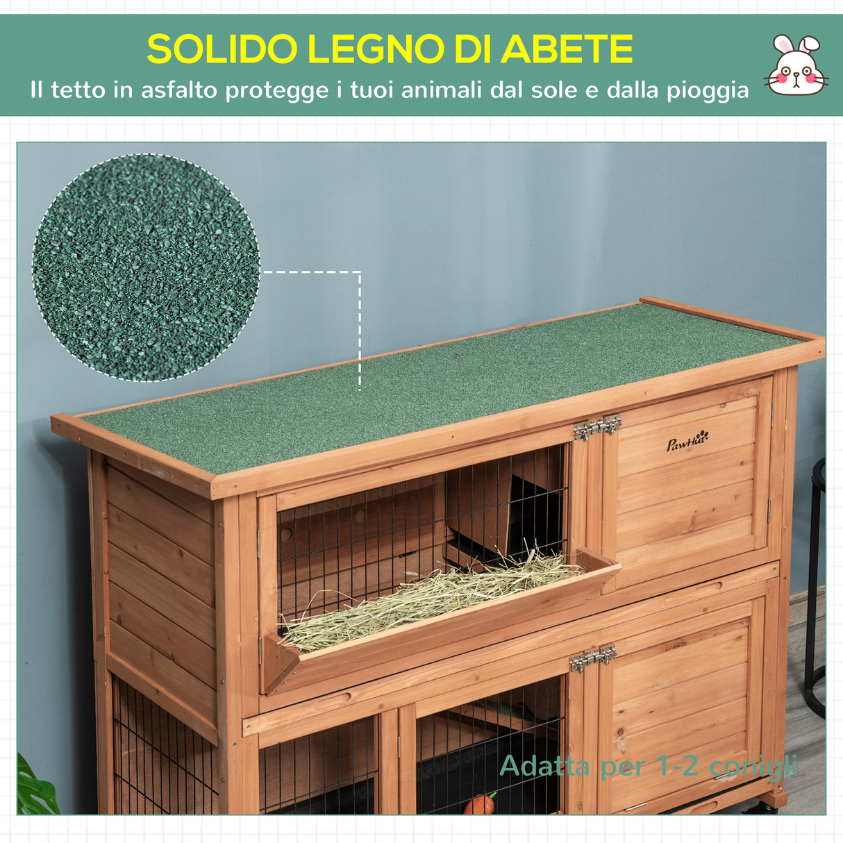 easycomfort easycomfort conigliera in legno a 2 livelli con ruote vassoio estraibile e rampa 122x50x101cm