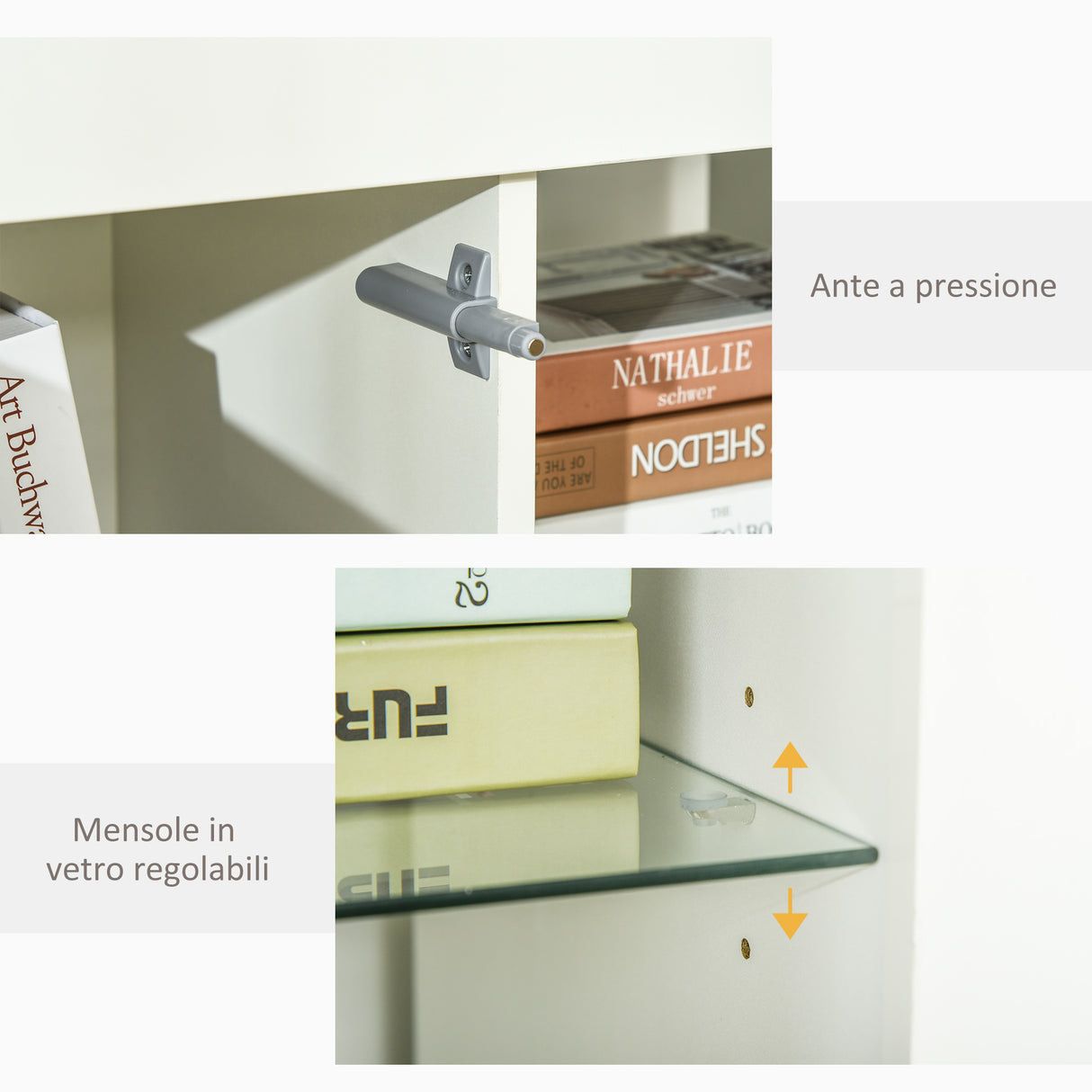 easycomfort easycomfort credenza moderna a anta con luci led e mensole in vetro mobile multiuso in legno con finitura lucida 97x35x83cm bianco