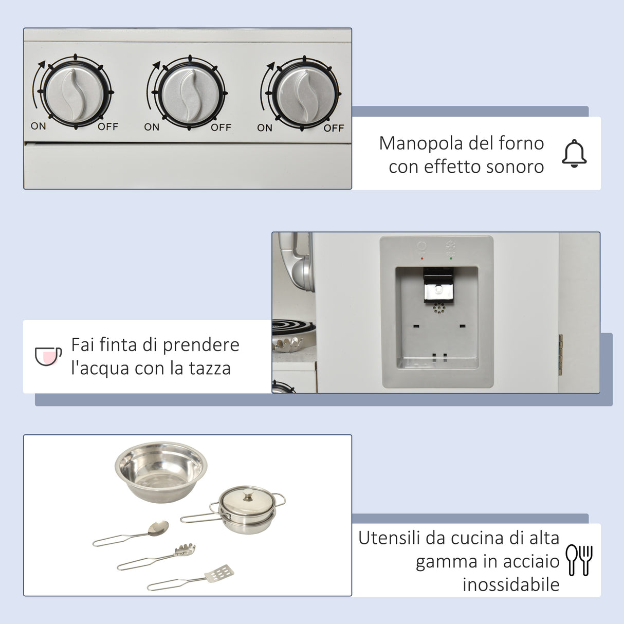 easycomfort easycomfort cucina giocattolo in legno per bambini con lavandino e fornelli pentole e utensili in acciaio 74x30x81cm bianco