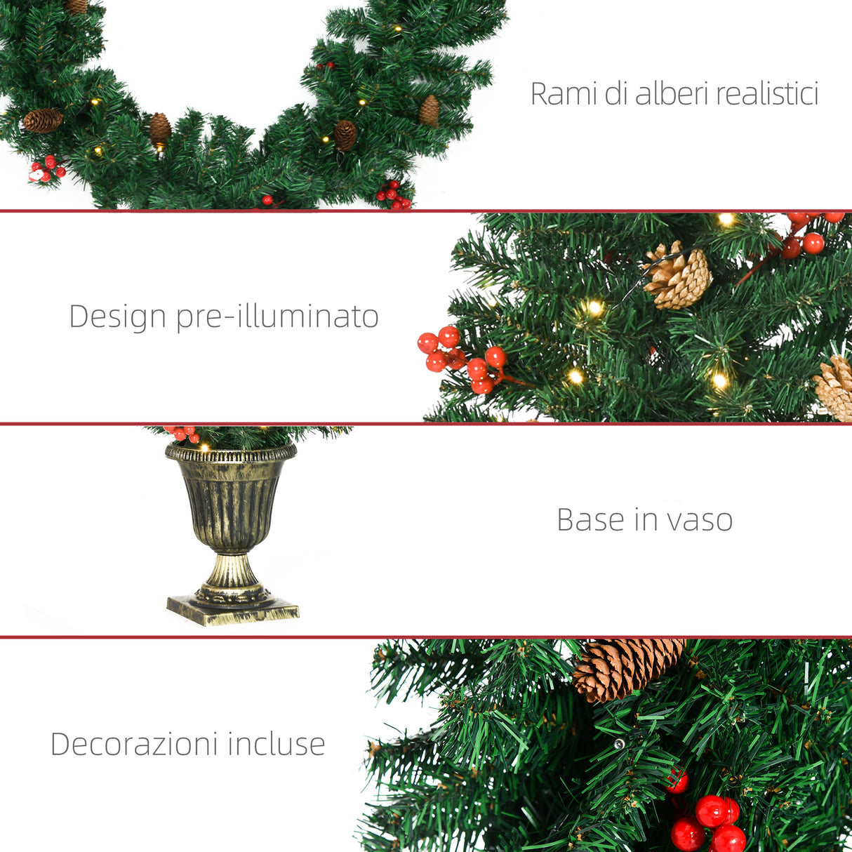easycomfort easycomfort decorazioni natalizie set 4 pezzi con 2 alberelli di natale 40x90 cm ghirlanda natalizia e corona di natale