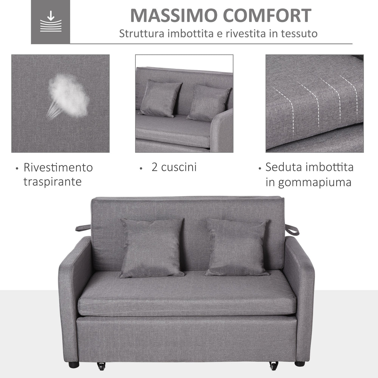 easycomfort easycomfort divano letto 2 posti 2 in 1 con vano contenitore e design moderno letto singolo imbottito e rivestito in lino grigio