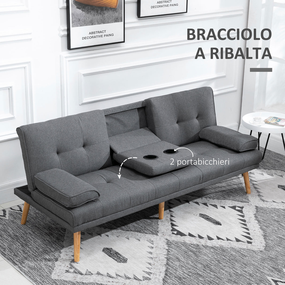 easycomfort easycomfort divano letto 3 posti reclinabile con 2 braccioli staccabili in tessuto effetto lino e legno di pioppo 181x77x78 cm