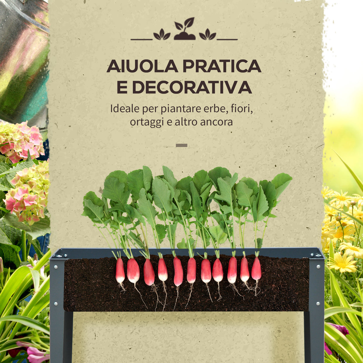 easycomfort easycomfort fioriera da esterno rialzata in metallo con 3 fori di drenaggio 100x30x80 cm grigio