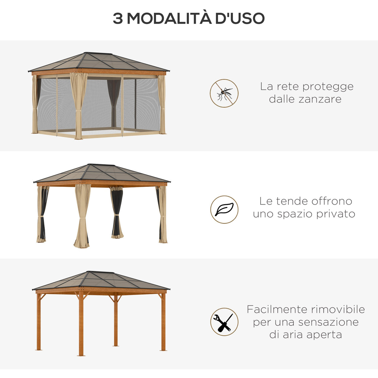 easycomfort easycomfort gazebo da giardino in acciaio alluminio e poliestere con tetto in policarbonato e zanzariere 2 94x3 60x2 67 m