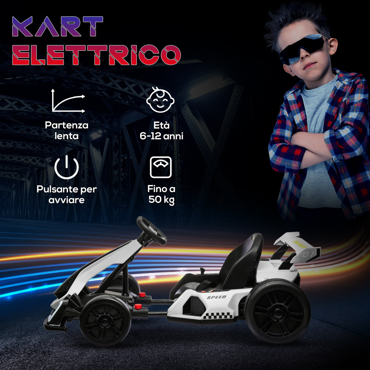 easycomfort easycomfort go kart elettrico per bambini 6 12 anni 24v 12kmh con seggiolino regolabile bianco