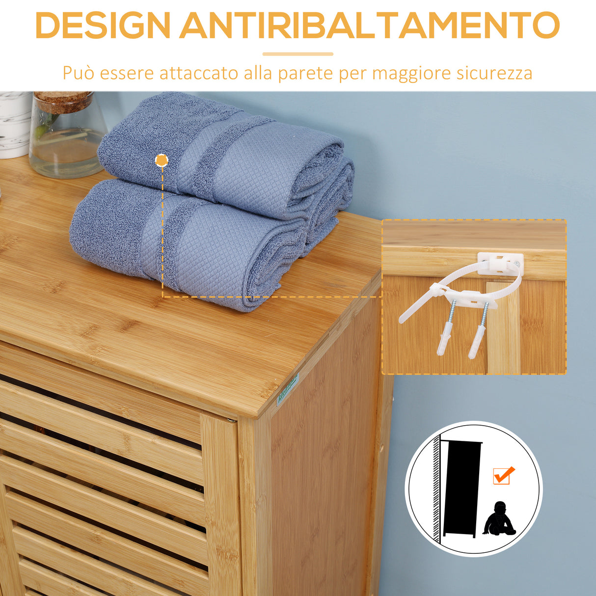 easycomfort easycomfort mobile bagno moderno a 2 ante con 2 ripiani ventilati in bambu 68x32x86 cm color legno
