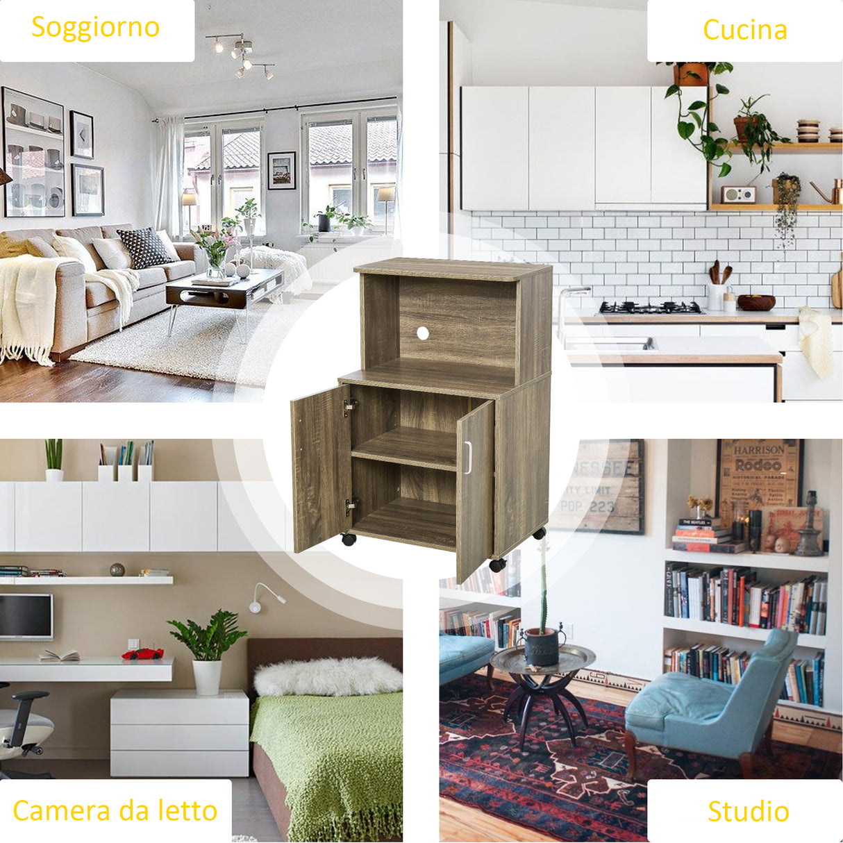 easycomfort easycomfort mobile cucina multiuso con 4 ruote armadietto e ripiano per microonde 60 4x40 3x97cm grigio