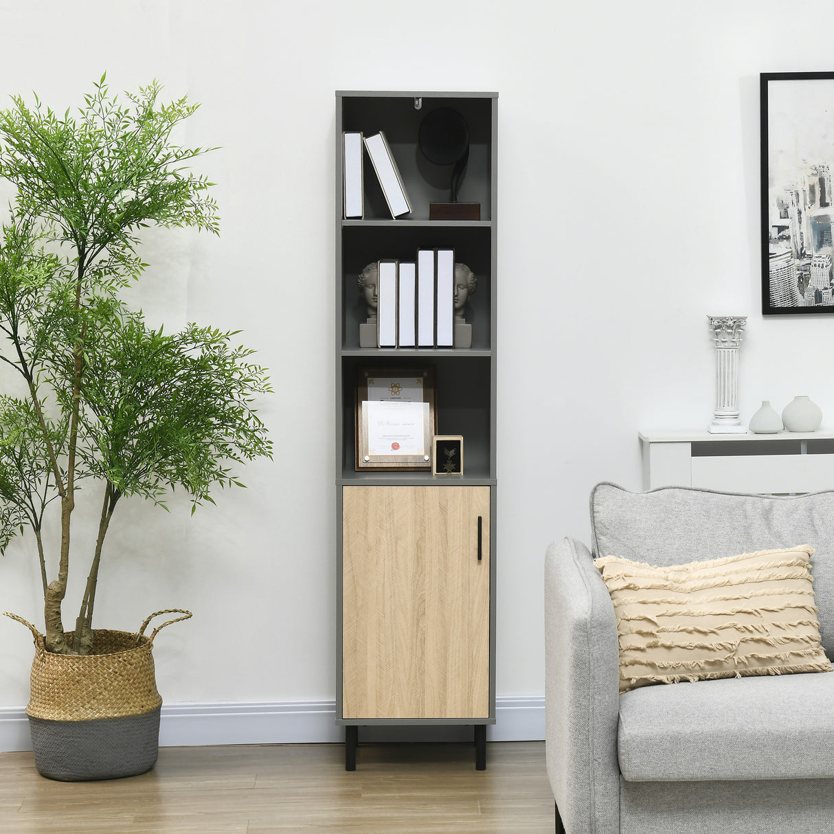 immagine-7-easycomfort-easycomfort-mobile-multiuso-in-truciolato-e-metallo-con-2-ripiani-aperti-e-armadietto-a-3-livelli-40x38x170cm-grigio-e-color-rovere