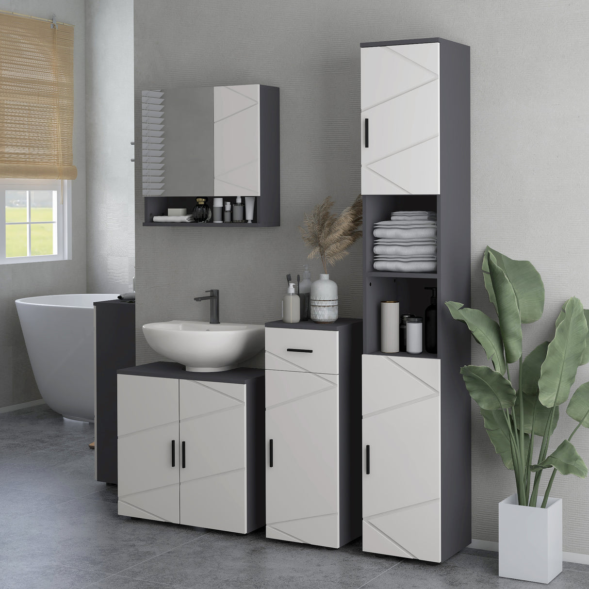easycomfort easycomfort mobiletto bagno in truciolato con cassetto e armadietto a 2 livelli regolabili 30x30x82 cm grigio