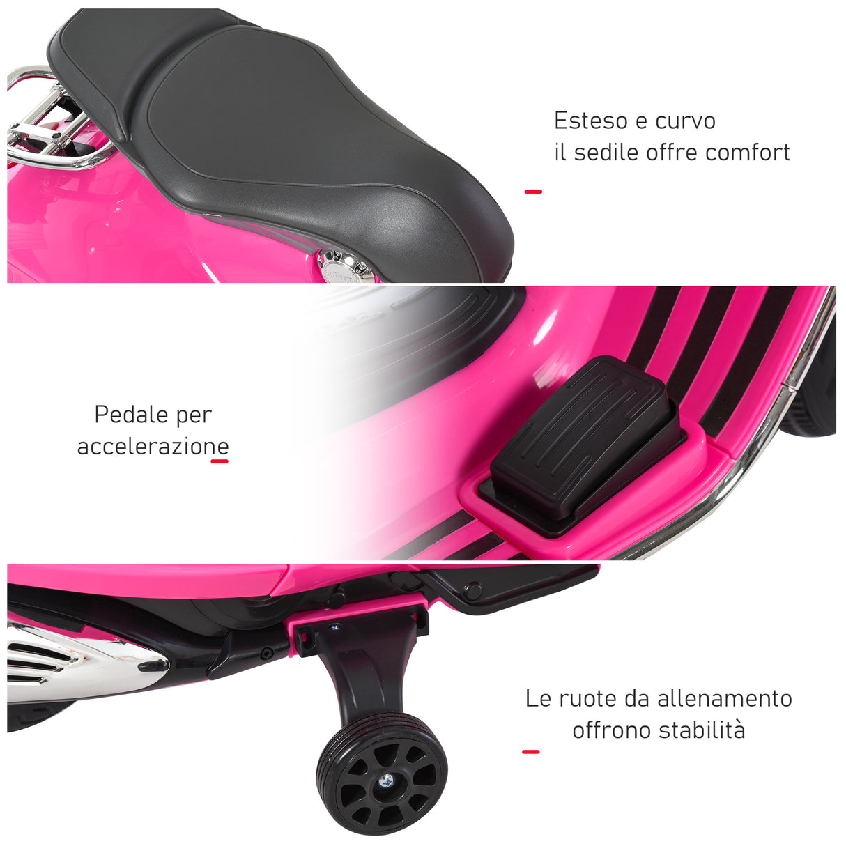 easycomfort easycomfort moto elettrica per bambini con licenza ufficiale vespa 2 rotelle luci e suoni 108x49x75 cm rosa