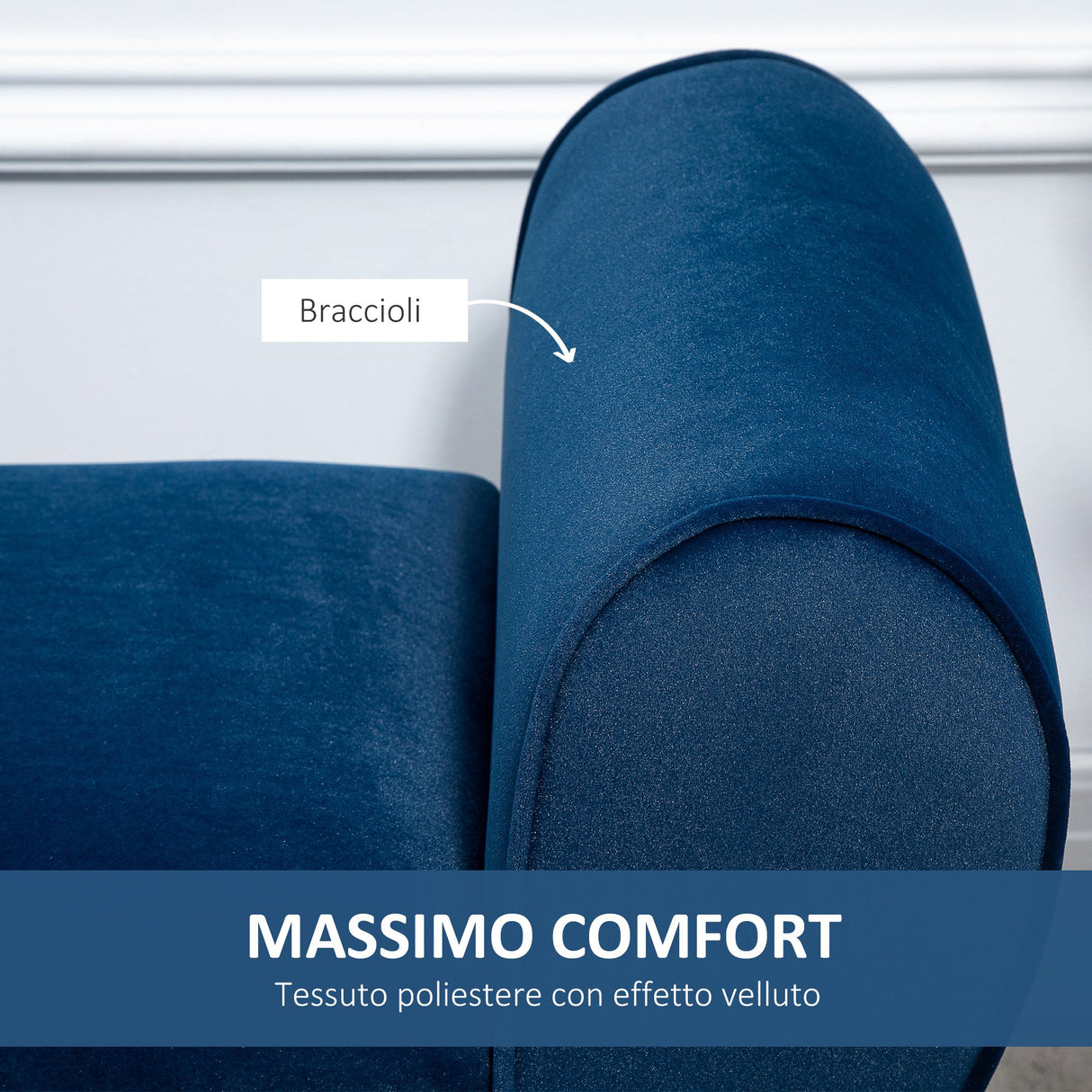 easycomfort easycomfort panca contenitore imbottita per interno in tessuto vellutato con braccioli 118x42x66cm blu