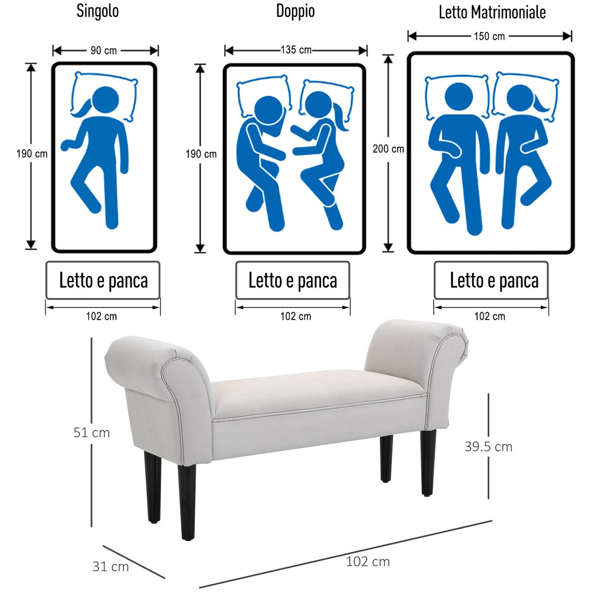 easycomfort easycomfort panca fondo letto con braccioli arrotolati panca imbottita per camera da letto grigio 102x36x51cm ean 8054144135427