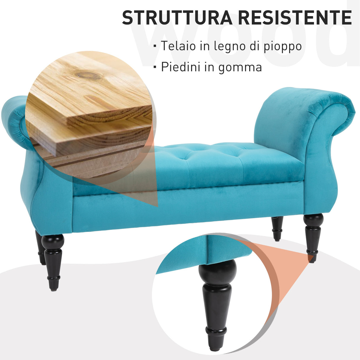 easycomfort easycomfort panca fondoletto in stile vintage struttura in legno e seduta imbottita stile chesterfield azzurra 117 x 40 x 58cm ean 8055776914985