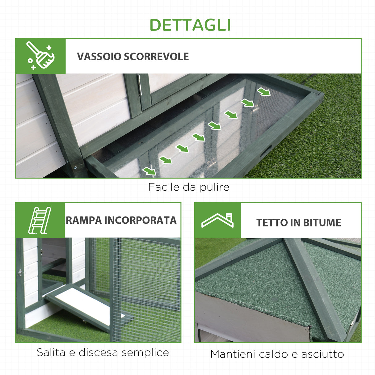 easycomfort easycomfort pollaio da giardino prefabbricato in legno 196x76x97cm bianco e verde