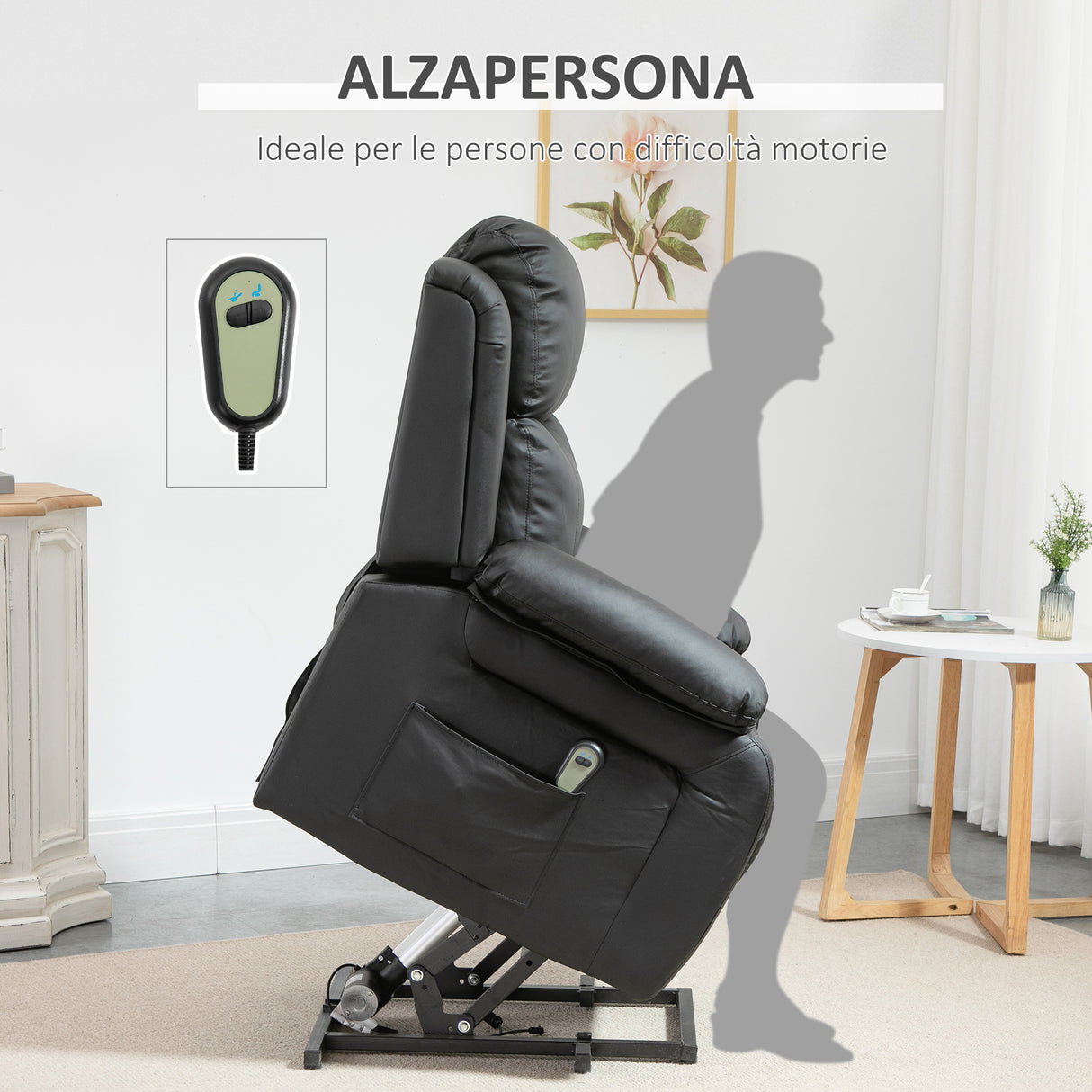 easycomfort easycomfort poltrona elettrica alzapersona reclinabile fino 160 con telecomando in similpelle nero