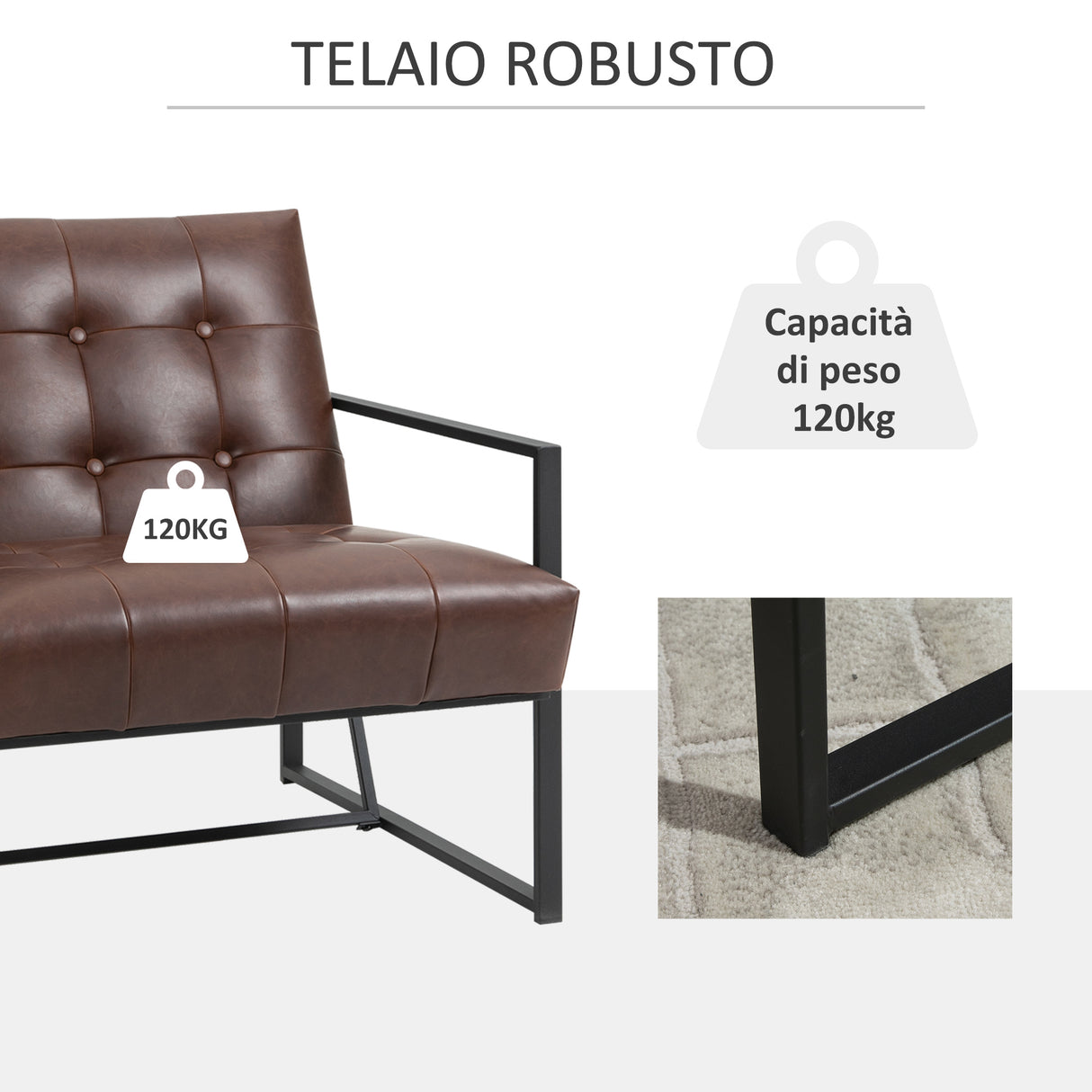 easycomfort easycomfort poltrona imbottita stile industriale trapuntata a bottoni arredamento moderno poltroncina da ingresso in metallo e pu 75x81x78cm marrone