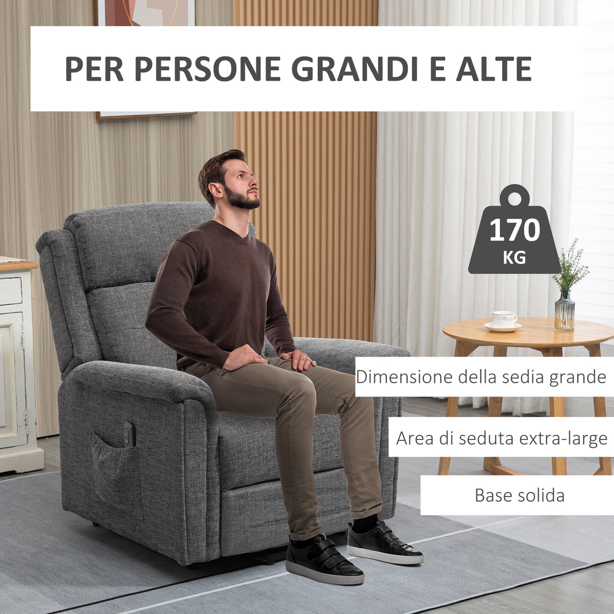 easycomfort easycomfort poltrona relax alzapersona reclinabile con poggiapiedi rivestimento in tessuto grigio