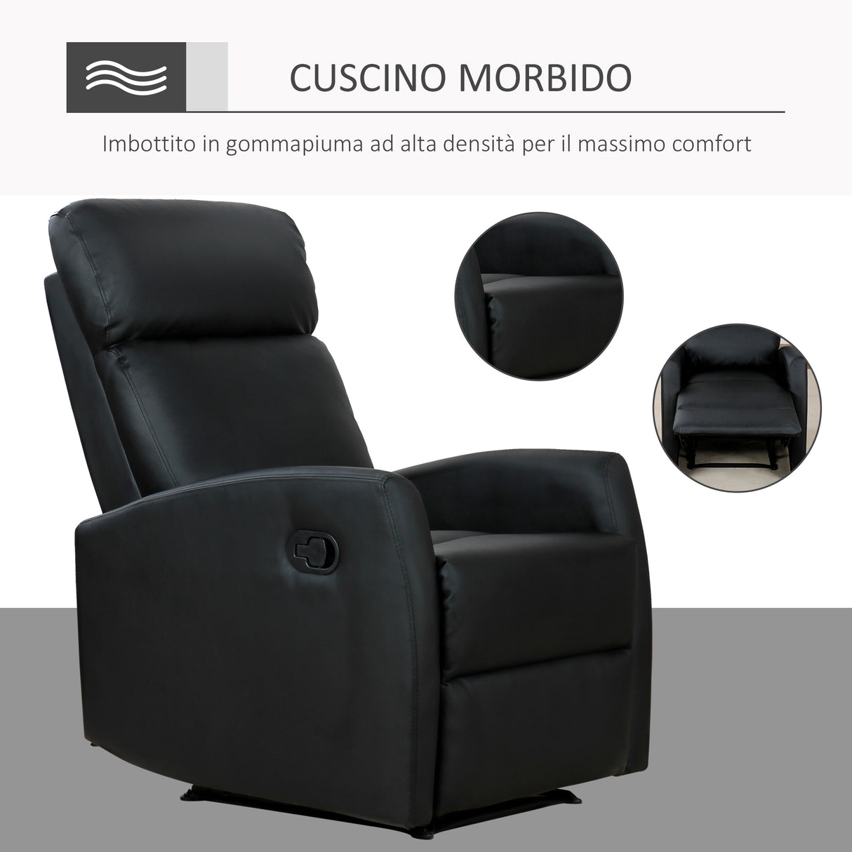 easycomfort easycomfort poltrona relax reclinabile regolabile ed ergonomica in pelle pu con imbottitura per casa e ufficio 65x92x100 cm nera ean 8054144137315