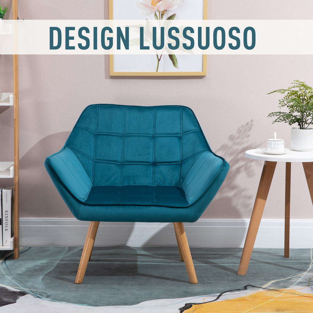 easycomfort easycomfort poltroncina da camera design scandinavo poltrona in velluto e legno color petrolio per soggiorno o ufficio 67x61 5x71cm ean 8055776913292