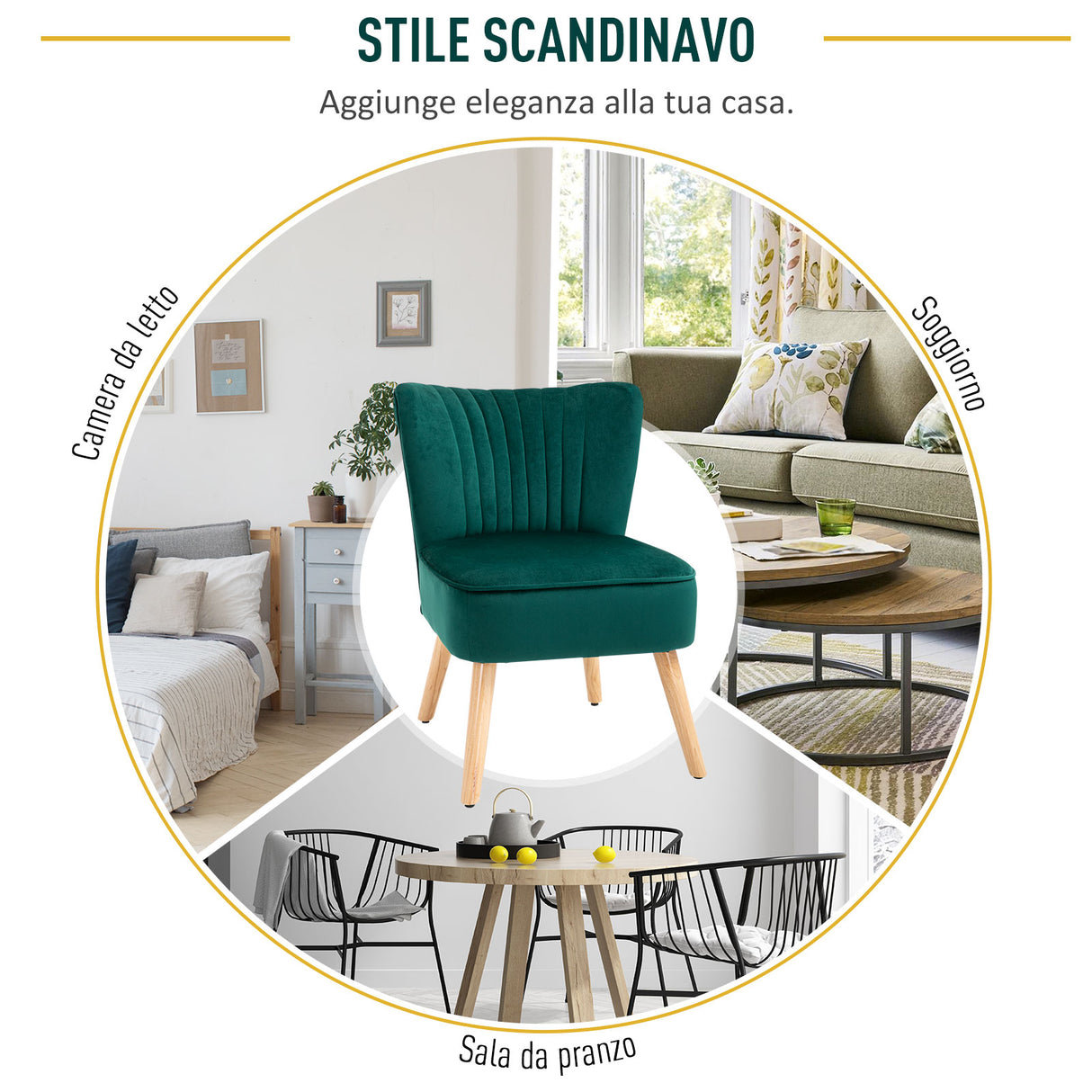 easycomfort easycomfort poltroncina stile nordico dal design ergonomico in legno e velluto verde per casa e soggiorno 57 x 68 x 76 cm ean 8055776914923