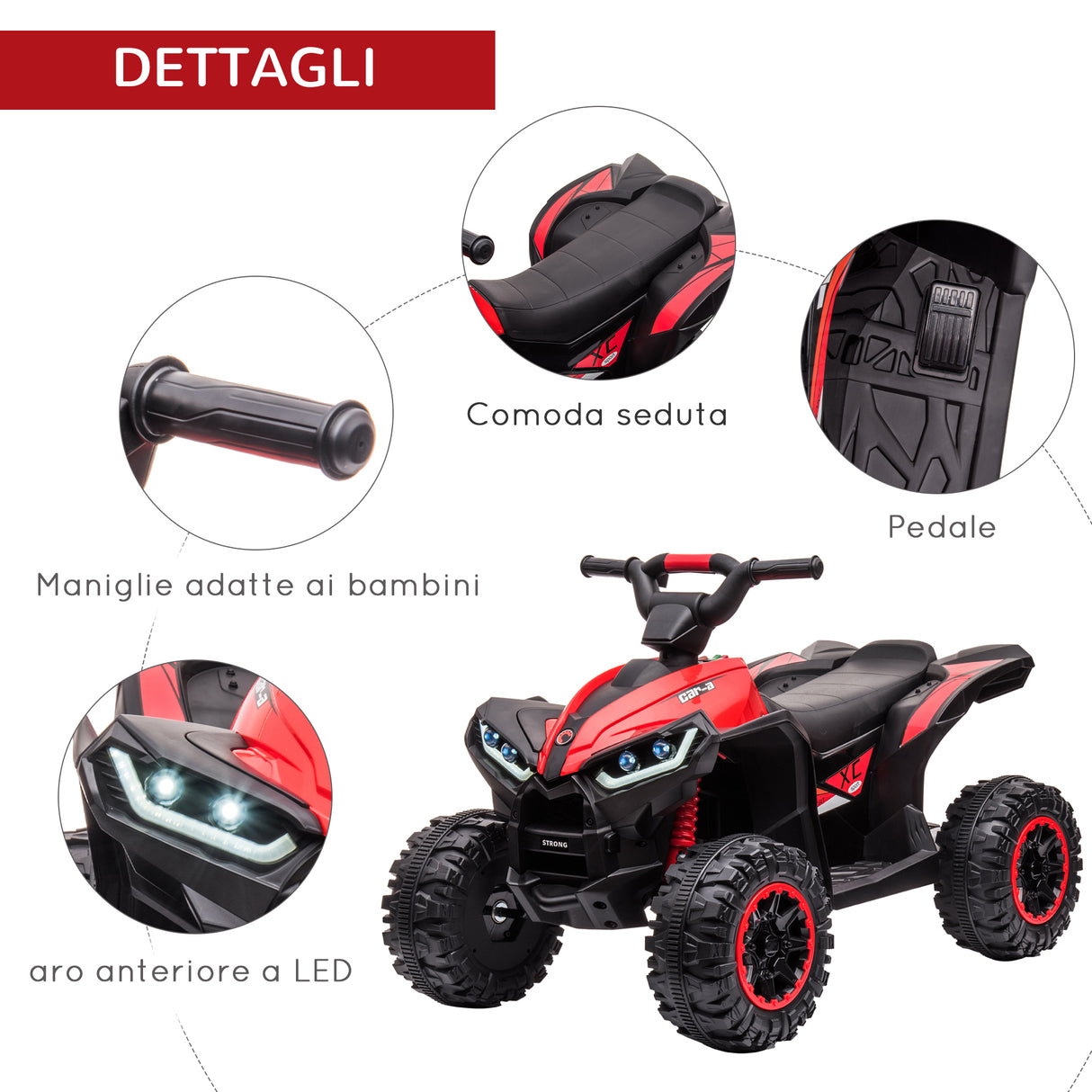 easycomfort easycomfort quad elettrico per bambini 12v 2 velocita ruote larghe con sospensioni e fari led eta 3 5 anni rosso