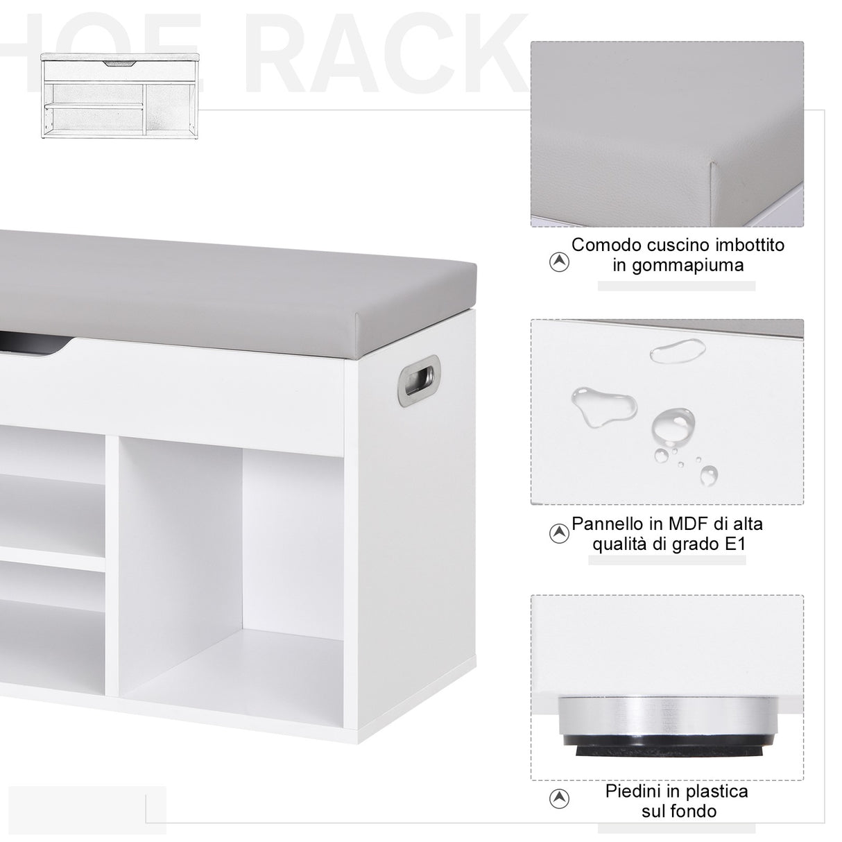 easycomfort easycomfort scarpiera salvaspazio da ingresso imbottita mobile da ingresso con scarpiera con 3 scomparti seduta in pelle pu per soggiorno e corridoio 80x30x43 cm bianco ean 8054111849661