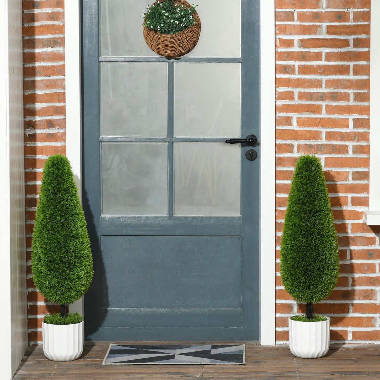 easycomfort easycomfort set 2 piante finte di cipresso con vasi 12x16 cm muschio e cemento in pe e plastica verde e bianco