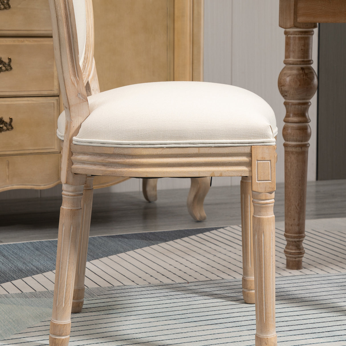 easycomfort easycomfort set 2 sedie imbottite da pranzo sedie per soggiorno stile vintage retro in legno e tessuto effetto lino bianco panna 49x56x96cm