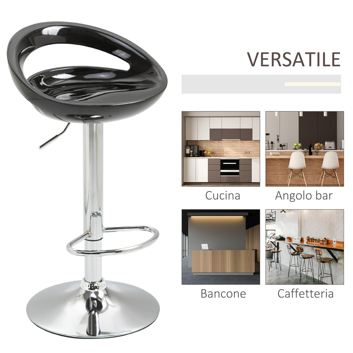 easycomfort easycomfort set 2 sgabelli da bar alti sgabelli girevoli a 360 con schienale e poggiapiedi altezza regolabile base in acciaio per sala da pranzo e cucina 46x41x76 96cm nero ean 8054144139012