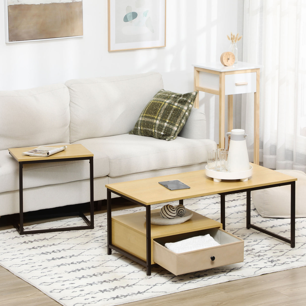 immagine-7-easycomfort-easycomfort-set-da-2-pezzi-con-tavolino-da-caffe-e-tavolino-laterale-a-c-in-acciaio-e-truciolato-color-legno