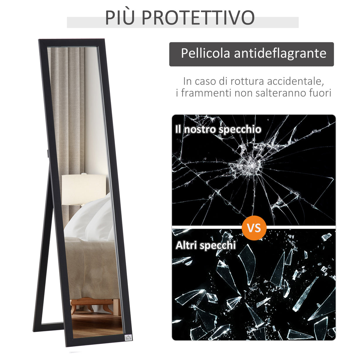 easycomfort easycomfort specchio da terra e parete con supporto richiudibile e cornice in mdf 37x48x152cm nero