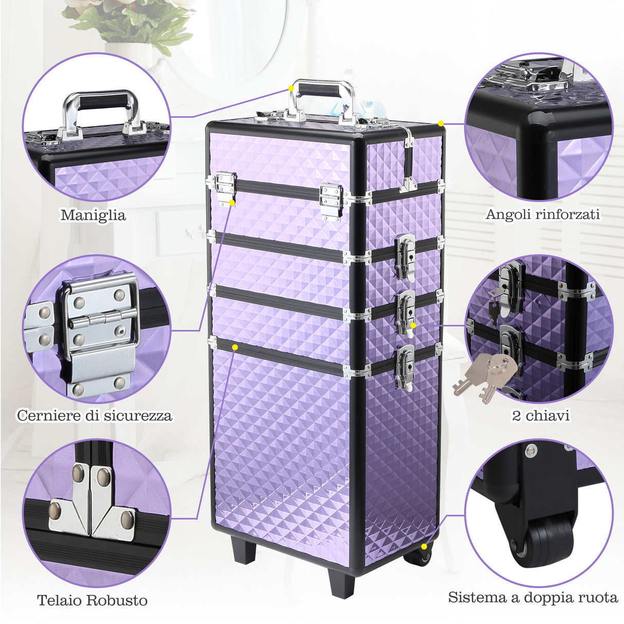 easycomfort easycomfort valigia porta trucchi professionale trolley makeup da viaggio in alluminio 2 ruote viola 33 5x23x7695 5cm ean 8054144137650