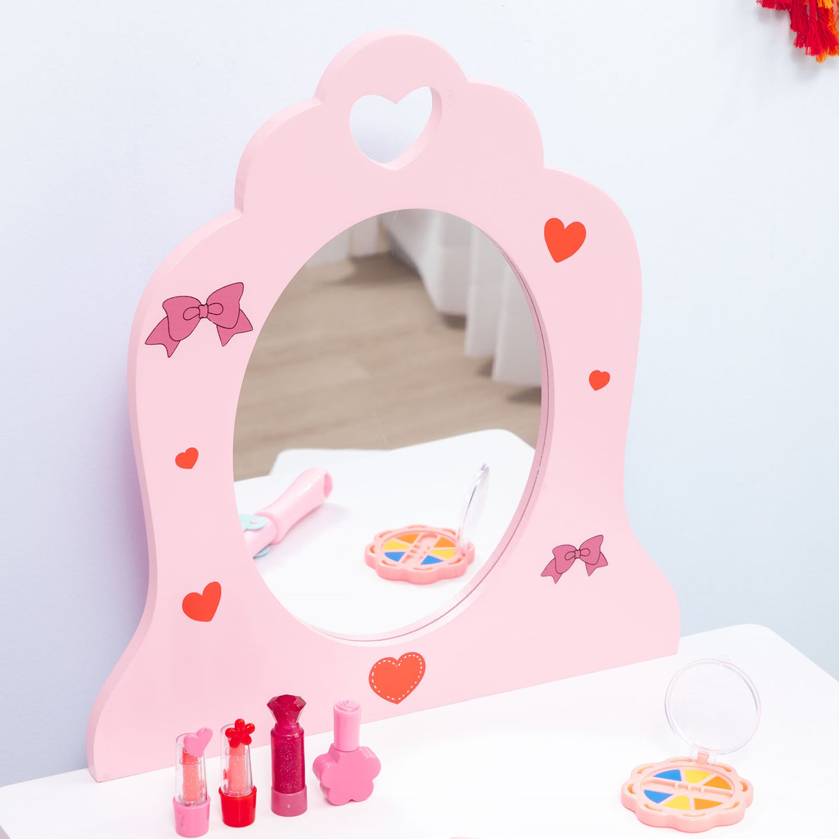 easycomfort easycomfortzonekiz set tavolo trucco con sgabello specchio e cassetto in mdf per bimbi 3 6 anni bianco e rosa