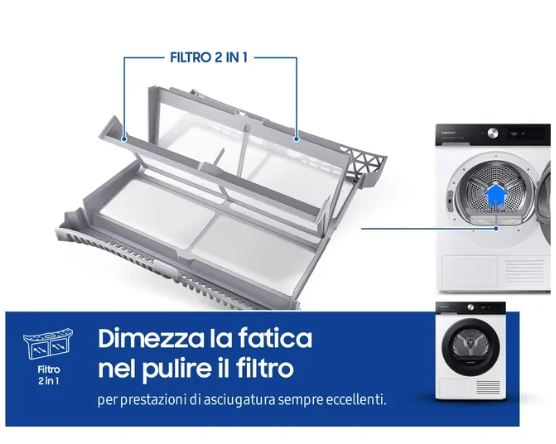 asciugatrice a pompa di calore 9kg samsung dv90bb5245aes3 optimal dry classe a ___