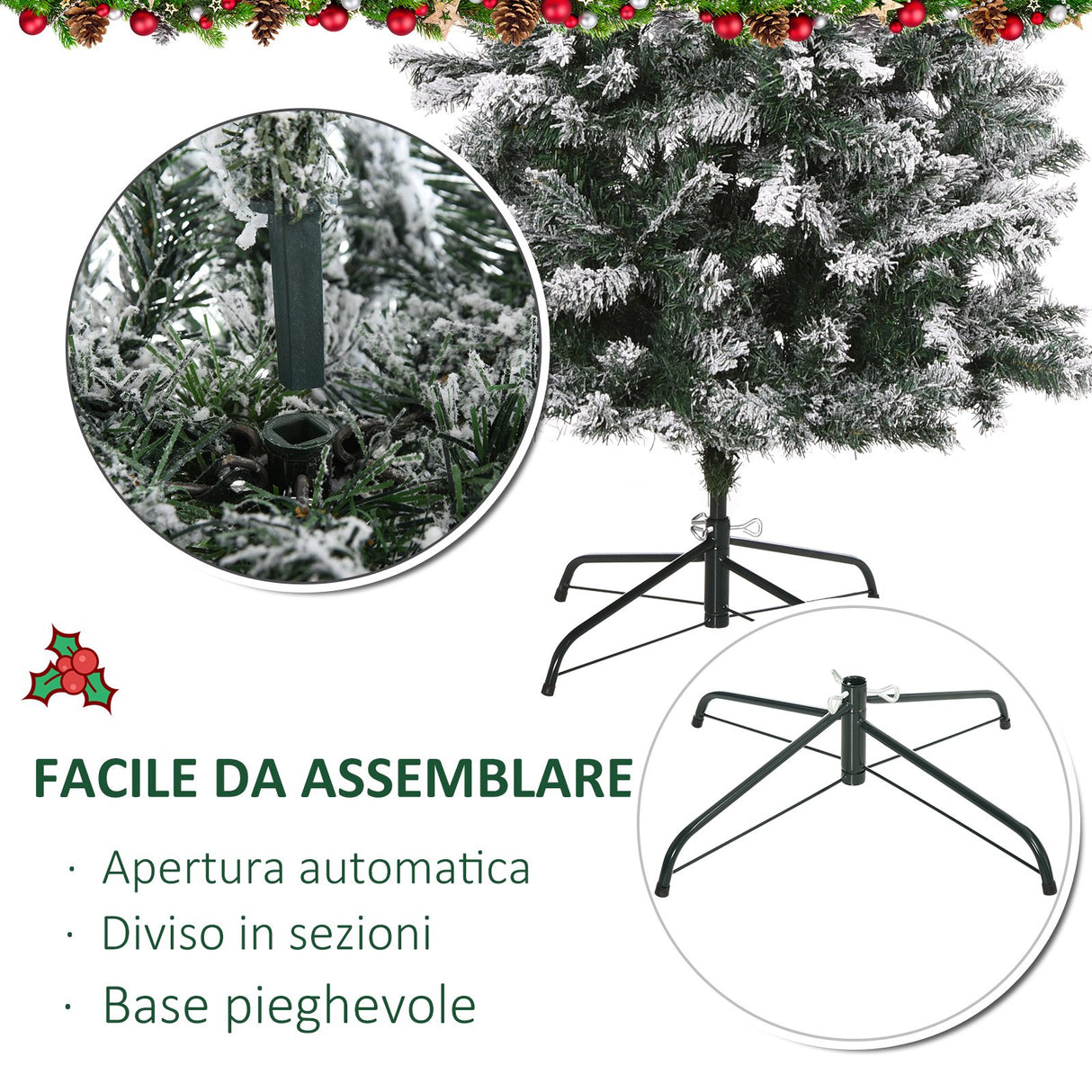easycomfort easycomfort albero di natale artificiale 210 cm con 631 rami in plastica effetto realistico albero di natale innevato con base in metallo pieghevole decorazioni natalizie verde