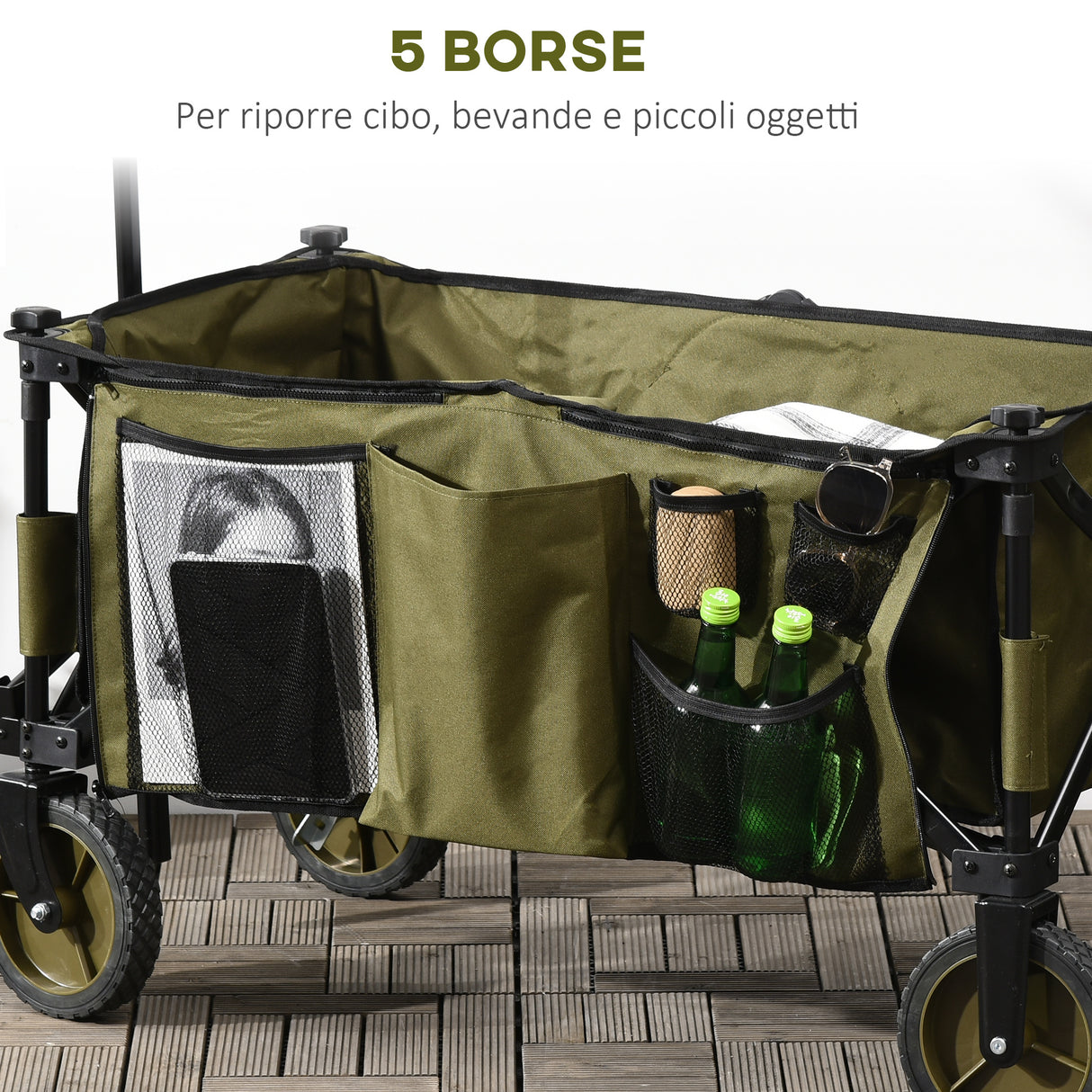 easycomfort easycomfort carrello da giardino 125l pieghevole con maniglia e 5 sacche 108x55x93 cm verde
