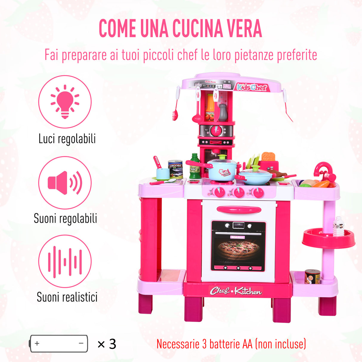 easycomfort easycomfort cucina giocattolo per bambini con 38 accessori inclusi con luci e suoni realistici 78x29x87 cm rosa