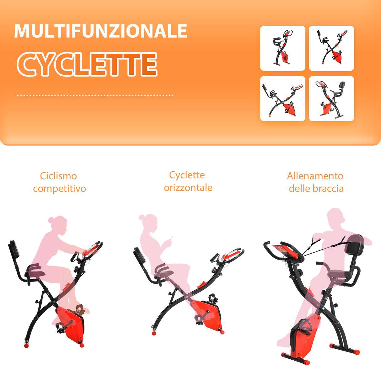 easycomfort easycomfort cyclette pieghevole 2 in 1 resistenza magnetica regolabile 8 livelli bici da fitness con sensore di frequenza cardiaca elastici per braccia schermo lcd rosso