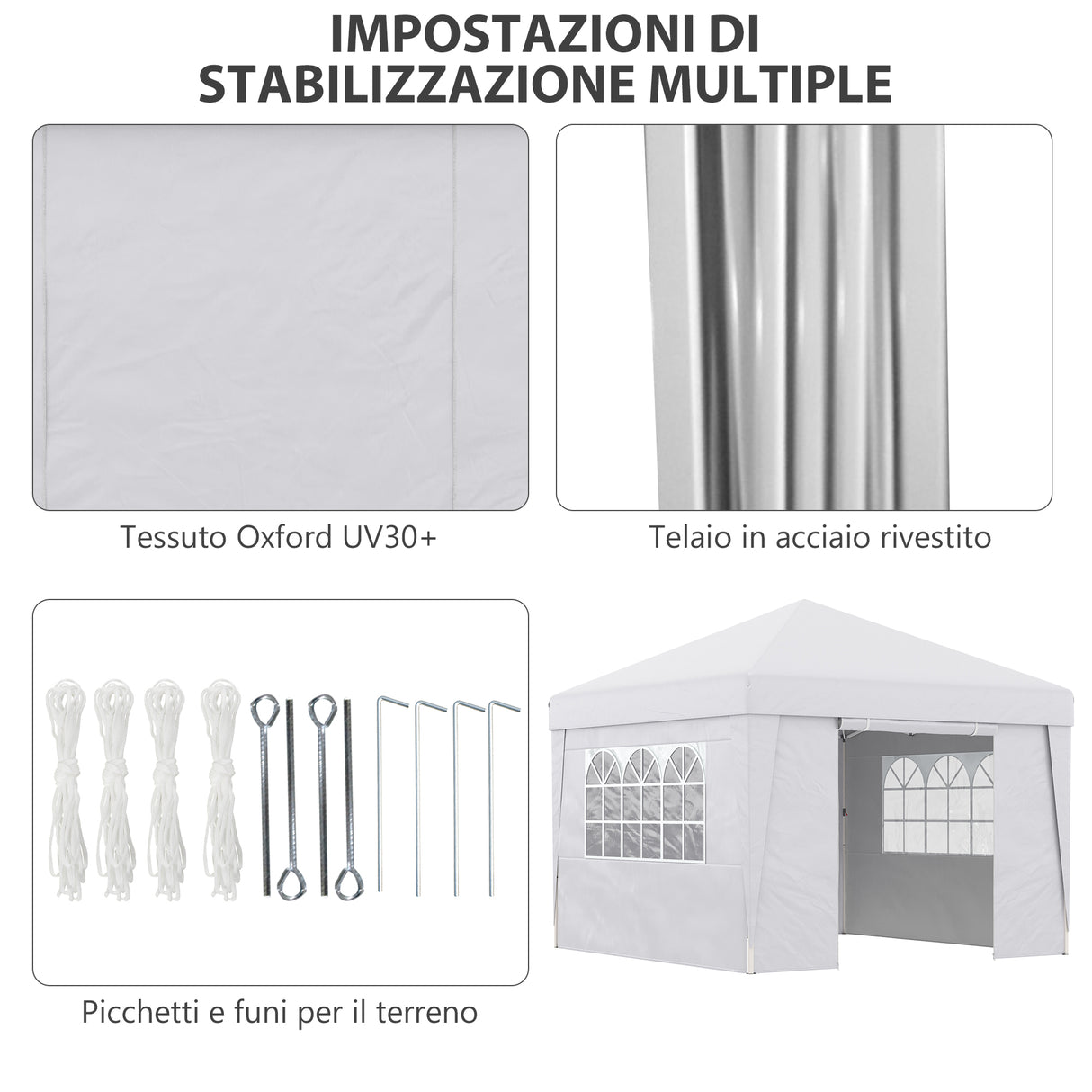 easycomfort easycomfort gazebo pieghevole 3x3 m con altezza regolabile con design pop up e finestre bianco