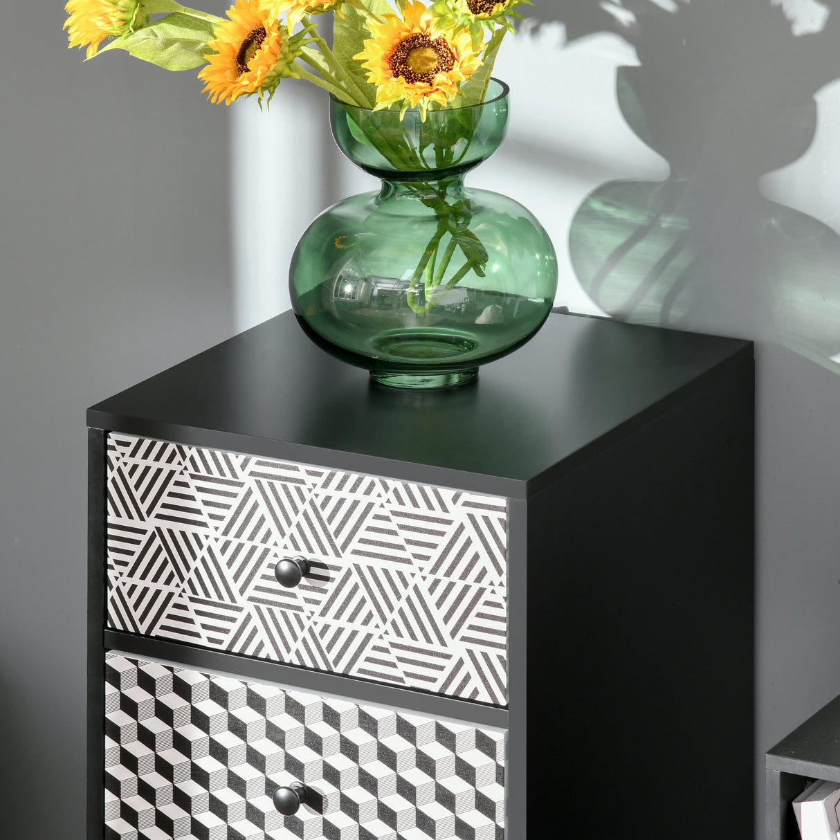 easycomfort easycomfort mobile cassettiera 5 cassetti fantasia geometrica arredamento moderno camera e ingresso 40x40x111 5cm nero grigio