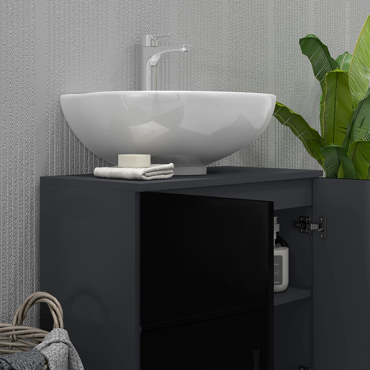 easycomfort easycomfort mobile sottolavabo bagno per piedistallo con armadietto 2 ante 60x30x60cm nero