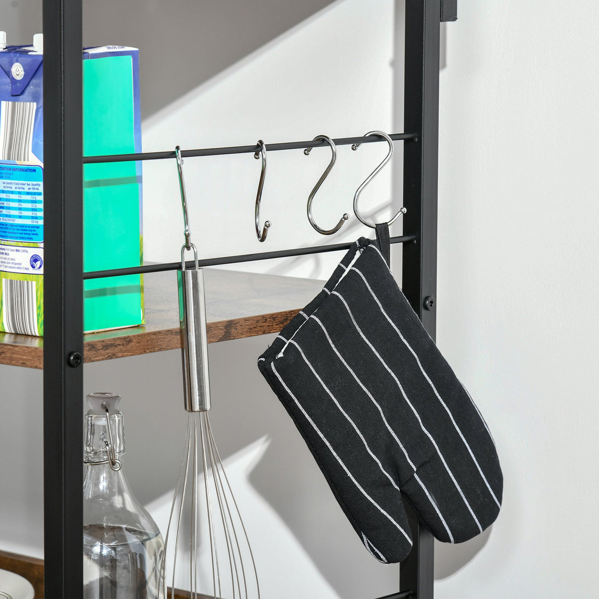 easycomfort easycomfort mobiletto per microonde a 4 ripiani e 4 ganci mobile cucina in acciaio e legno 60x40x125cm marrone rustico