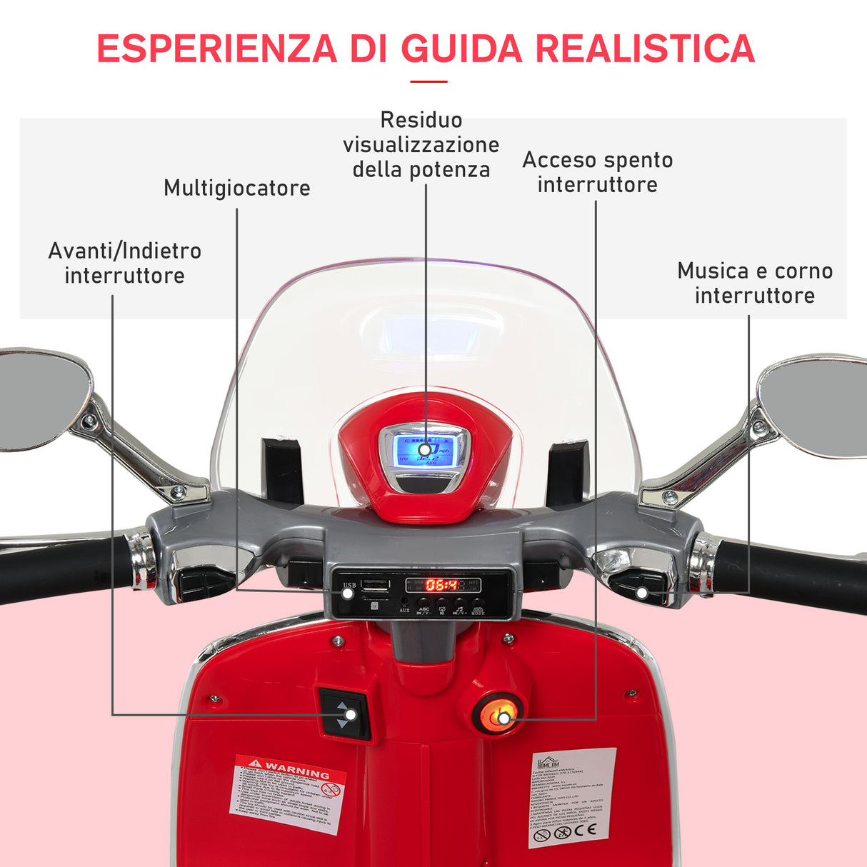 easycomfort easycomfort moto elettrica per bambini con licenza ufficiale vespa 2 rotelle luci e suoni 108x49x75 cm rossa