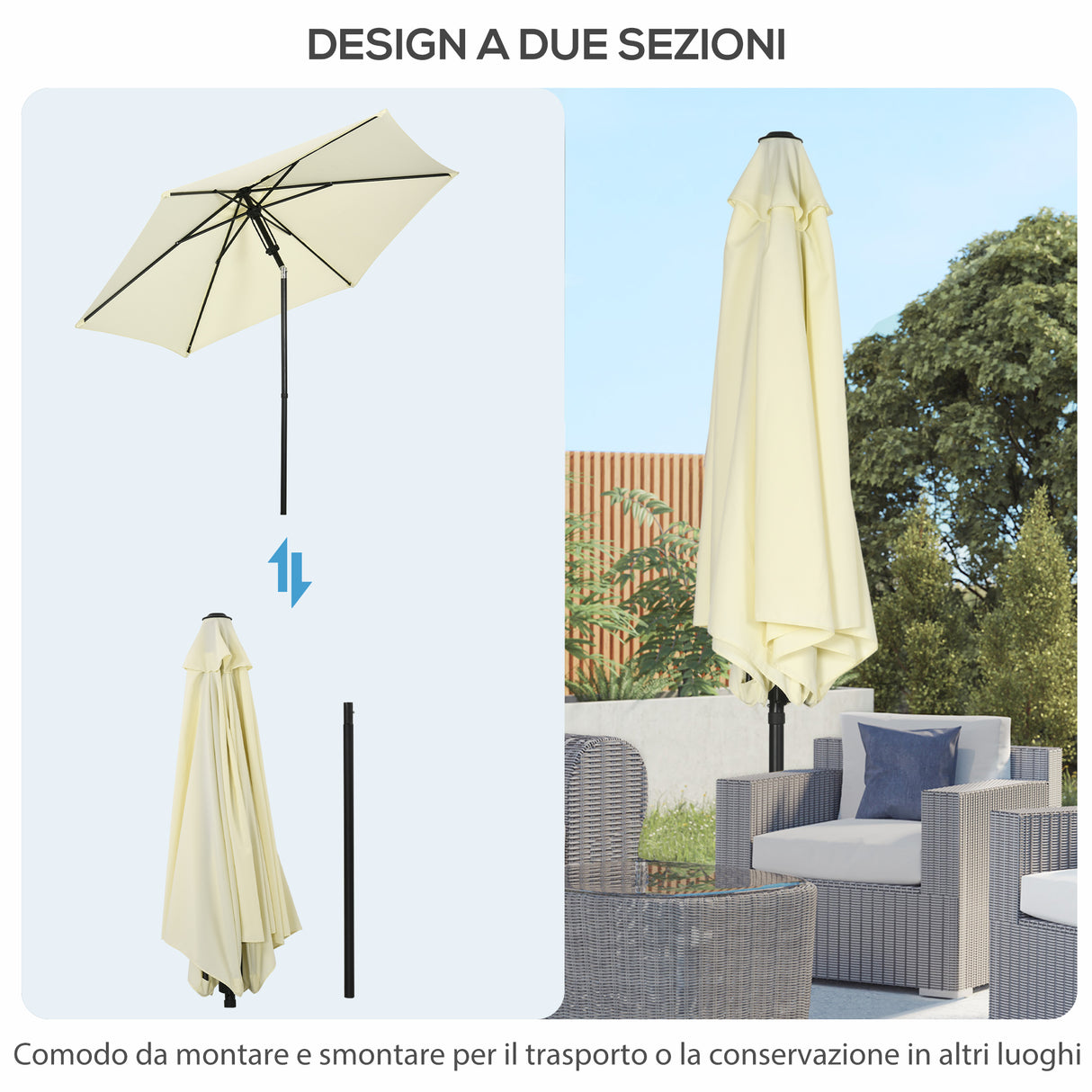 easycomfort easycomfort ombrellone da giardino 2 7x2 5 m in poliestere e metallo con tettuccio inclinabile beige nero