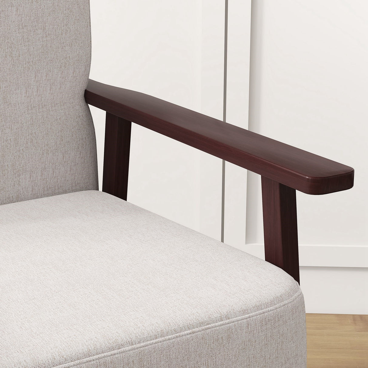 easycomfort easycomfort poltrona a dondolo in tessuto effetto lino e legno con braccioli e cuscini 66x78x76 cm beige e marrone