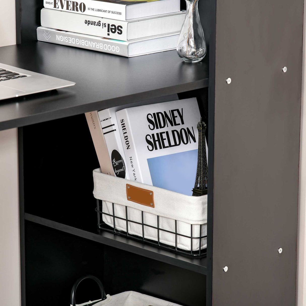 easycomfort easycomfort scrivania pc in legno con 6 ripiani portaoggetti laterali 120x55x120 cm nero