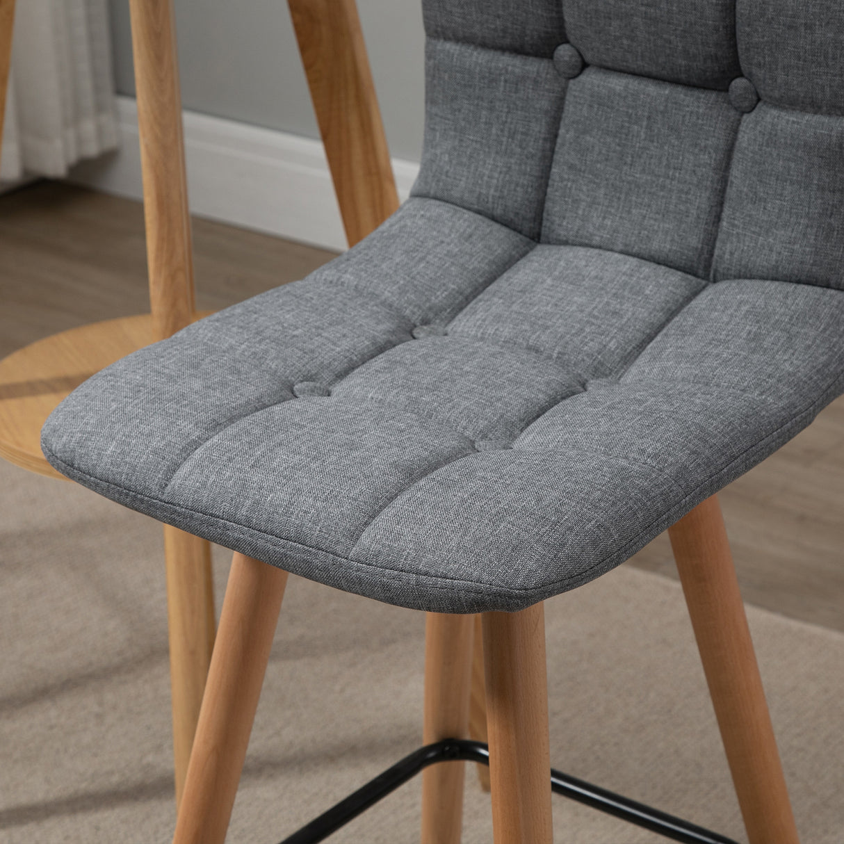 easycomfort easycomfort set 2 sgabelli da bar con schienale e poggiapiedi seduta imbottita in tessuto e gambe in legno 41 5x47x97 5 grigio