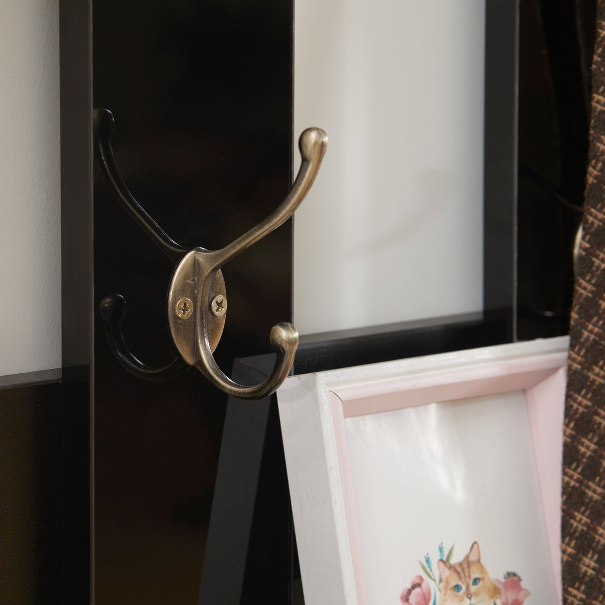 easycomfort easycomfort set appendi abiti da ingresso con specchio e scarpiera per 8 paia di scarpe nero lucido